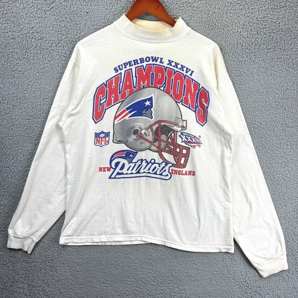 Fruit of the Loom New England Patriots Long Sleeve Shirt Mens XL White Vintage